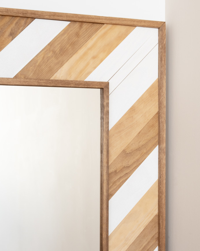 Miroir en bois massif en chêne foncé, naturel et blanc 163x84cm