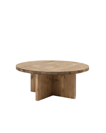 Table basse ronde en bois massif, ton chêne foncé, différentes tailles