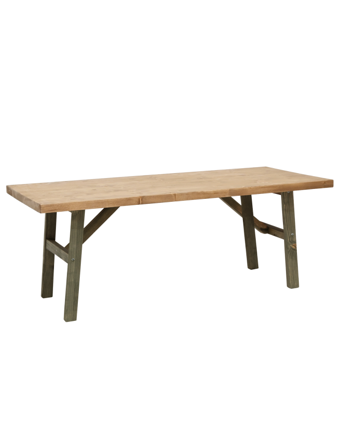 Table basse en bois massif, ton naturel et verte, 120x50cm