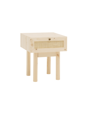 Table de chevet en bois massif et raphia avec un tiroir ton naturel 40x45cm