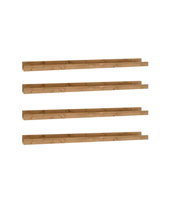 Pack 4 étagères flottantes en bois massif ton chêne foncé de différentes tailles