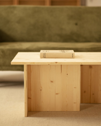 Table basse en bois massif ton naturel 40x100cm