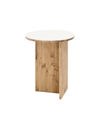 Table basse en bois massif et coquillages marins recyclés en chêne foncé de 50cm