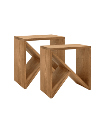 Pack 2 tables en bois massif ton chêne foncé de différentes tailles