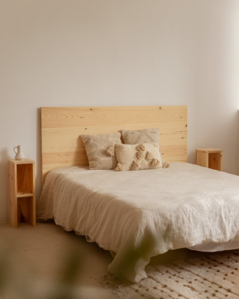 Pack de têtes de lit et de tables de chevet en bois massif ton naturel de différentes tailles