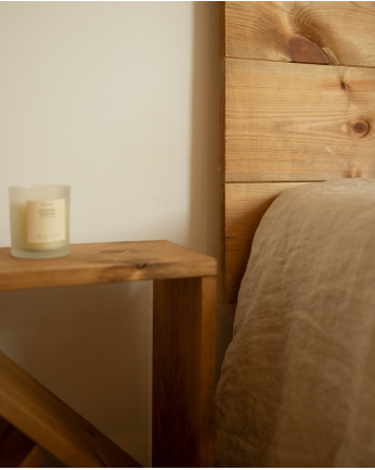 Pack tête de lit et tables en bois massif ton chêne foncé de différentes tailles