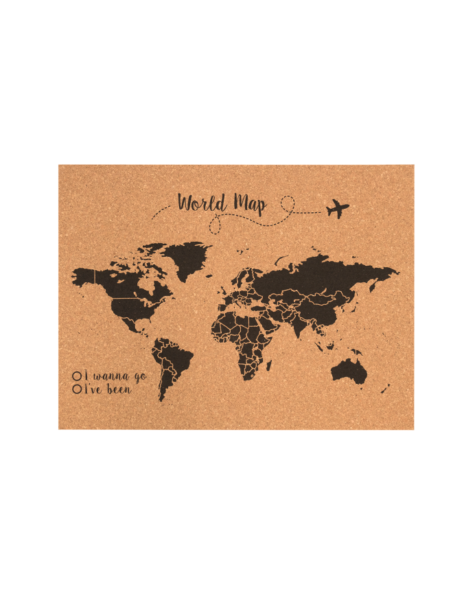 Carte du monde en liège - Woody Map Natural World / 90 x 60 cm / Blanc /  Sans cadre