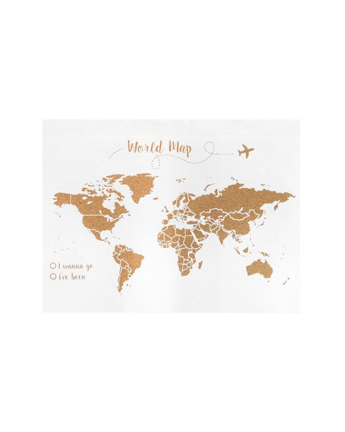 Carte du monde en liège fond blanc