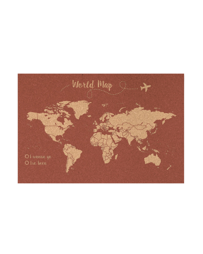 Carte du monde en liège fond terre cuite différentes tailles