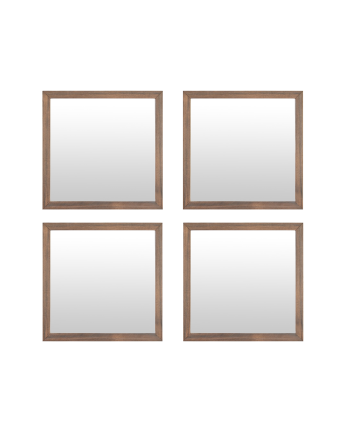 Pack 4 miroirs muraux carrés en bois ton noyer 30x30cm