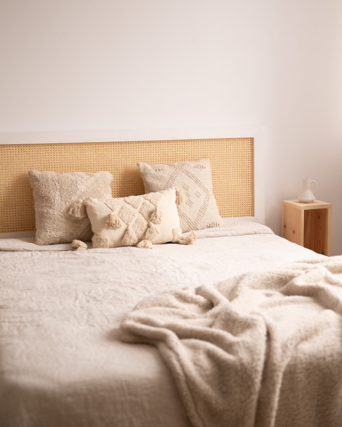 Tête de lit en bois massif et cannage en blanc de différentes tailles