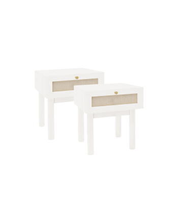 Pack 2 tables avec tiroir en bois massif et lin blanc 45x40cm
