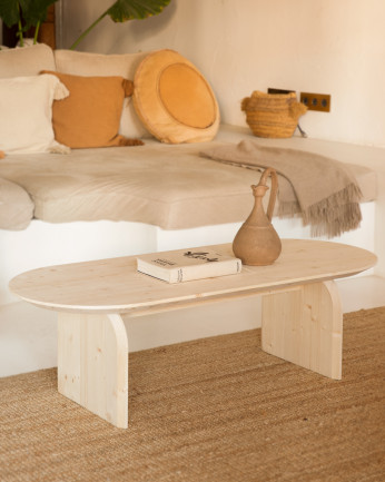 Table basse ovale en bois massif ton naturel de différentes tailles