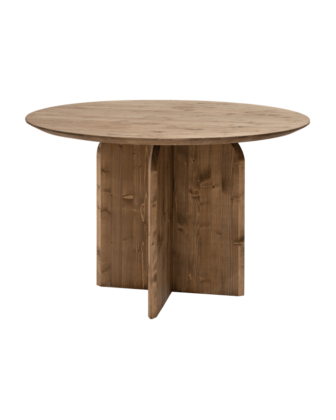 Table à manger ronde en bois massif dans une teinte chêne foncé de 110cm