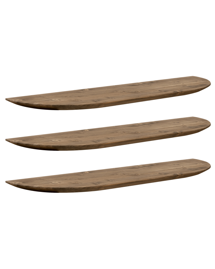 Pack 3 étagères flottantes arrondies en bois massif ton chêne foncé différentes tailles