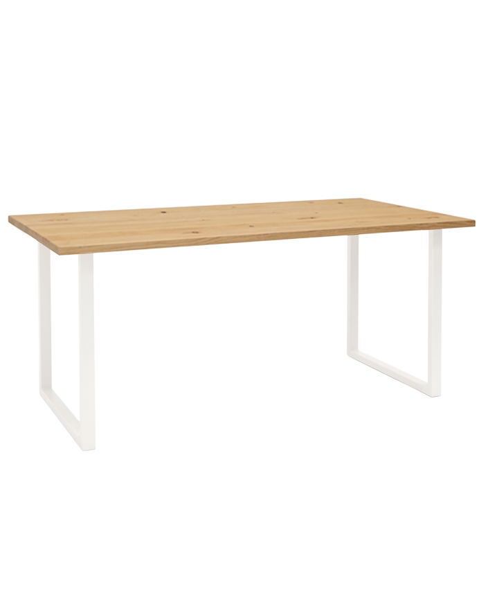 Table à manger en bois massif avec ton chêne moyen avec pieds en fer blanc de différentes tailles
