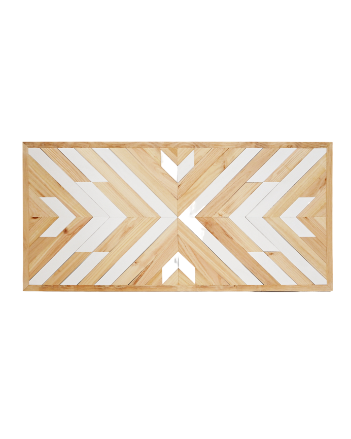 Tête de lit en bois massif de style ethnique dans les tons naturels et blancs 80x165cm