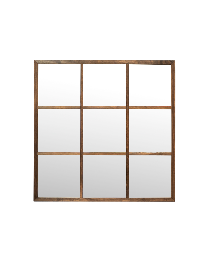 Miroir mural carré de type fenêtre en bois DM ton chêne foncé