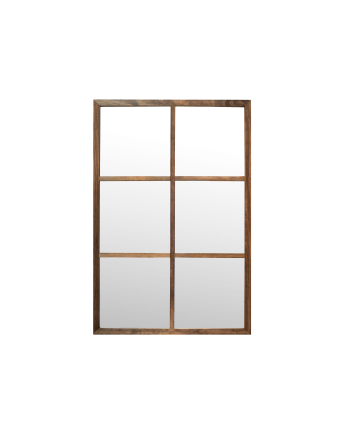 Miroir mural rectangulaire de type fenêtre en bois DM ton chêne foncé
