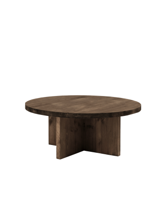 Table basse ronde en bois massif, ton noyer, en différentes tailles