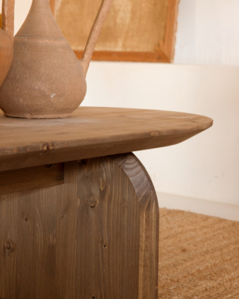 Table basse ovale en bois massif ton chêne foncé de différentes tailles