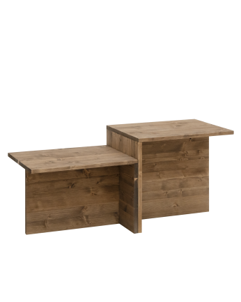 Table basse 2 pièces en bois massif ton chêne foncé 100x44,6cm