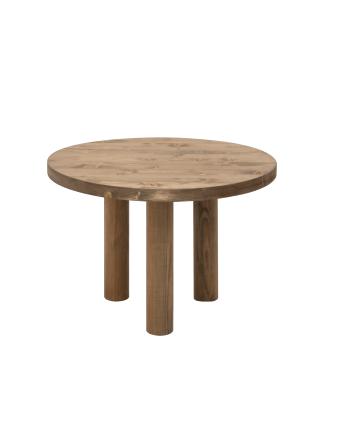 Table basse ronde en bois massif en teinte chêne foncé de 40x60cm.