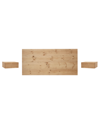 Pack tête de lit et tables flottantes en bois massif ton chêne moyen de différentes tailles