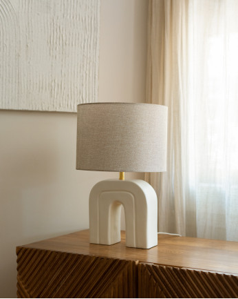 Lampe de table en résine émaillée et abat-jour en tissu de lin de 45x30cm