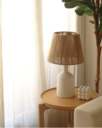 Lampe de table en céramique et abat-jour en corde de chanvre de 46x20,5cm
