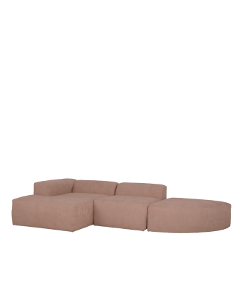 Canapé 3 modules courbe d'angle à en bouclé couleur rose 320x172cm
