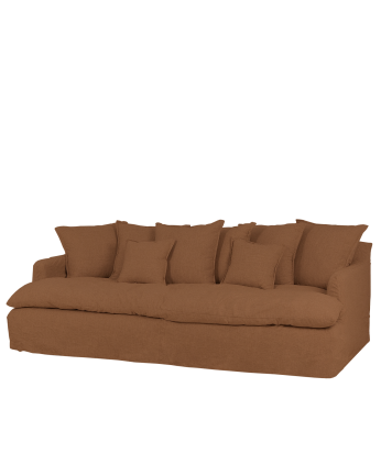 Canapé à profondeur moyenne en coton et lin déhoussable couleur brique différentes tailles