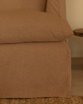 Canapé à profondeur moyenne en coton et lin déhoussable couleur brique différentes tailles