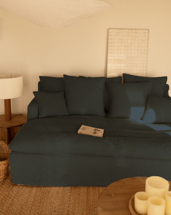 Canapé à profondeur longue en coton et lin déhoussable couleur bleu différentes tailles