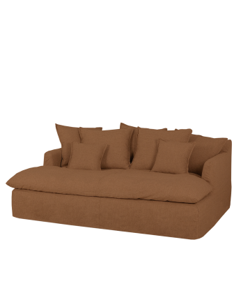 Canapé à profondeur longue en coton et lin déhoussable couleur brique différentes tailles