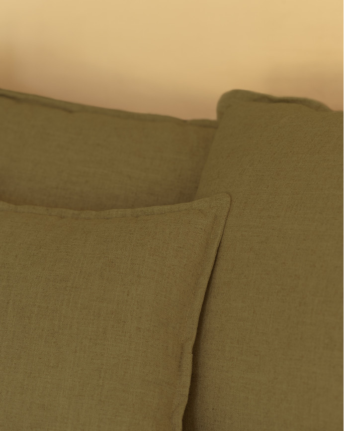 Canapé à profondeur longue en coton et lin déhoussable couleur vert différentes tailles