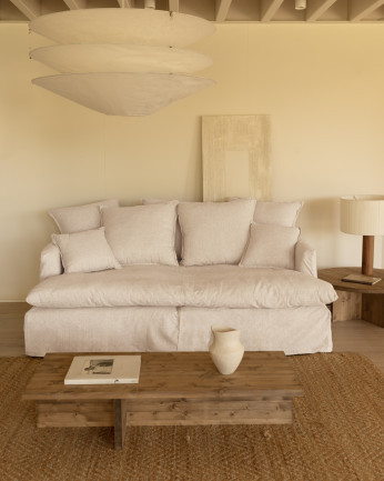 Canapé à profondeur moyenne en coton et lin déhoussable couleur blanc différentes tailles