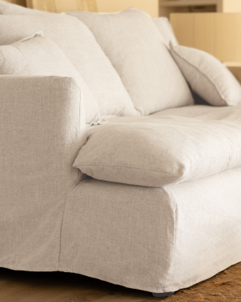 Canapé à profondeur moyenne en coton et lin déhoussable couleur blanc différentes tailles