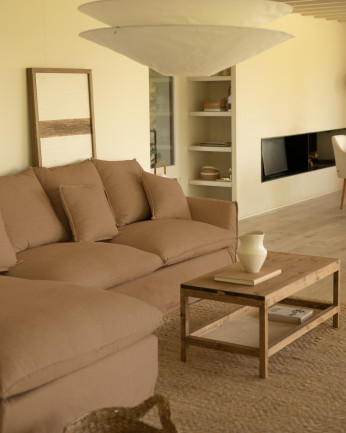 Canapé d'angle en coton et lin déhoussable couleur brique en plusieurs dimensions.