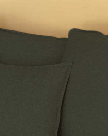 Canapé d'angle en coton et lin déhoussable couleur bleue en plusieurs dimensions.