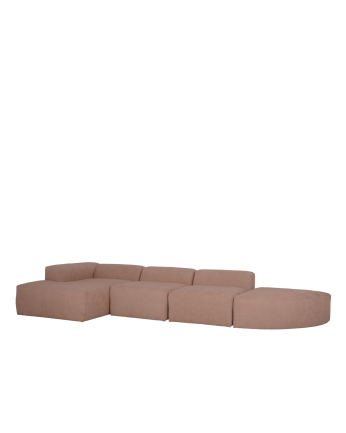 Canapé 4 modules courbe d'angle à en bouclé couleur rose 410x172cm