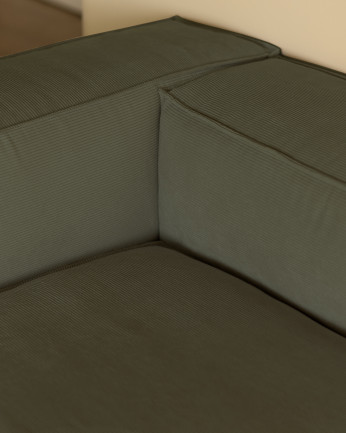 Canapé d'angle en velours côtelé couleur bleu-vert plusieurs dimensions