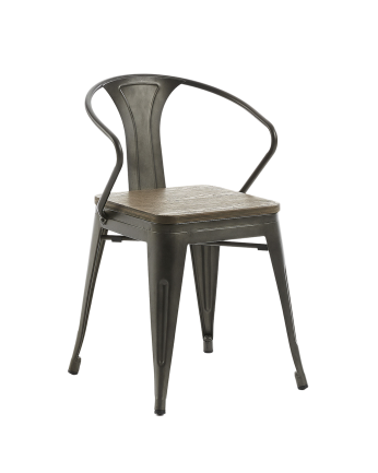 Chaises avec accoudoirs en acier ton peinture électrostatique et assise en bambou 80x51cm