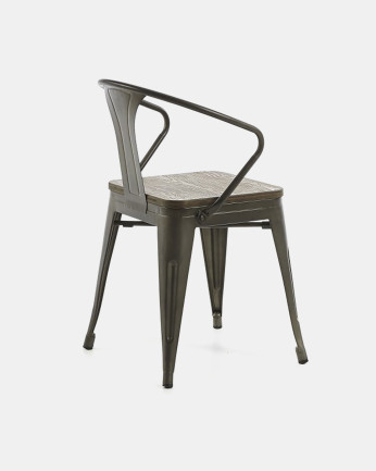 Chaises avec accoudoirs en acier ton peinture électrostatique et assise en bambou 80x51cm