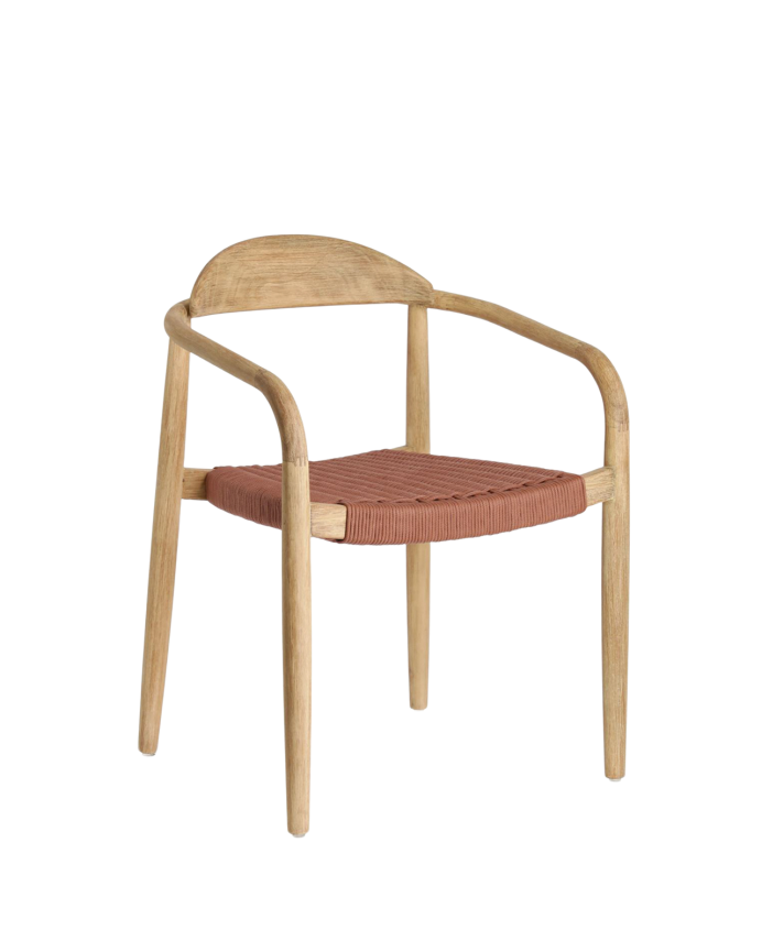 Chaises avec structure en bois d'eucalyptus et assise en corde rouge 77x50cm