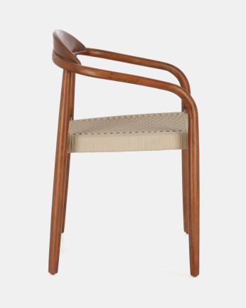 Chaises avec structure en bois d'eucalyptus et assise en corde beige 77x50cm