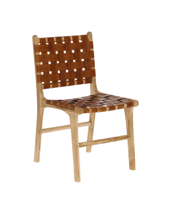 Chaises en cuir et bois de teck 80x46cm