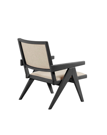 Fauteuil en bois massif avec assise en mousse et fibre en noir 75x61cm
