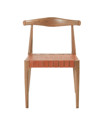 Chaise en bois massif avec assise tressée marron et pieds en couleur noyer 77cm