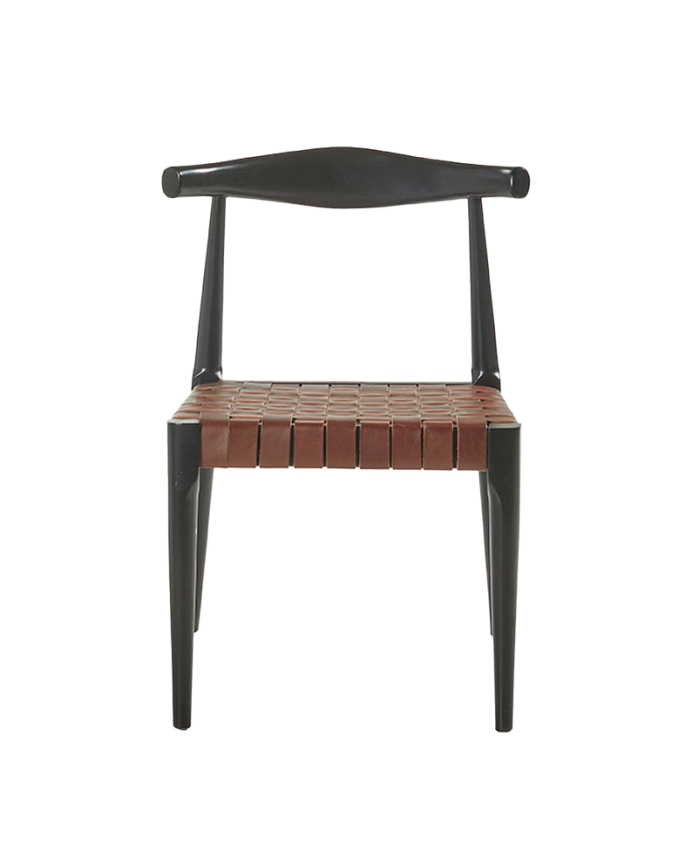 Chaise en bois massif avec assise tressée marron et pieds en couleur noire 77cm